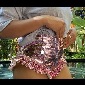 Char work room rose gold pleated shorts